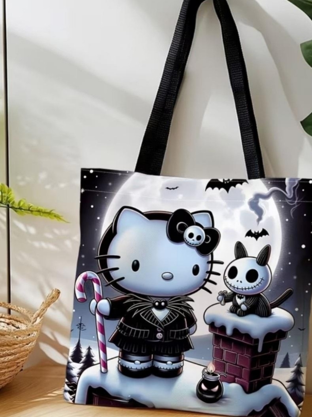 Hello Kitty Black Gothic Holiday Tote with Candy Cane